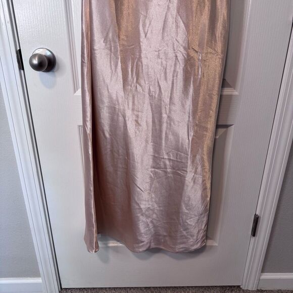 Lulus Lavish Looks Gold Satin One-Shoulder Tie-Strap Maxi Dress NWT Size Medium - Picture 4 of 10